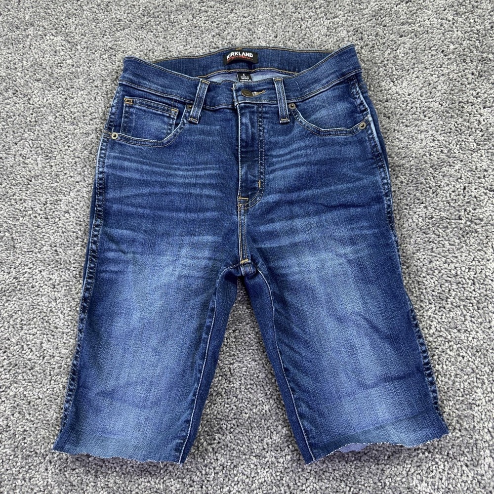 Kirkland Signature Shorts Womens 4 Blue High Rise Denim Cutoff Bermuda Summer